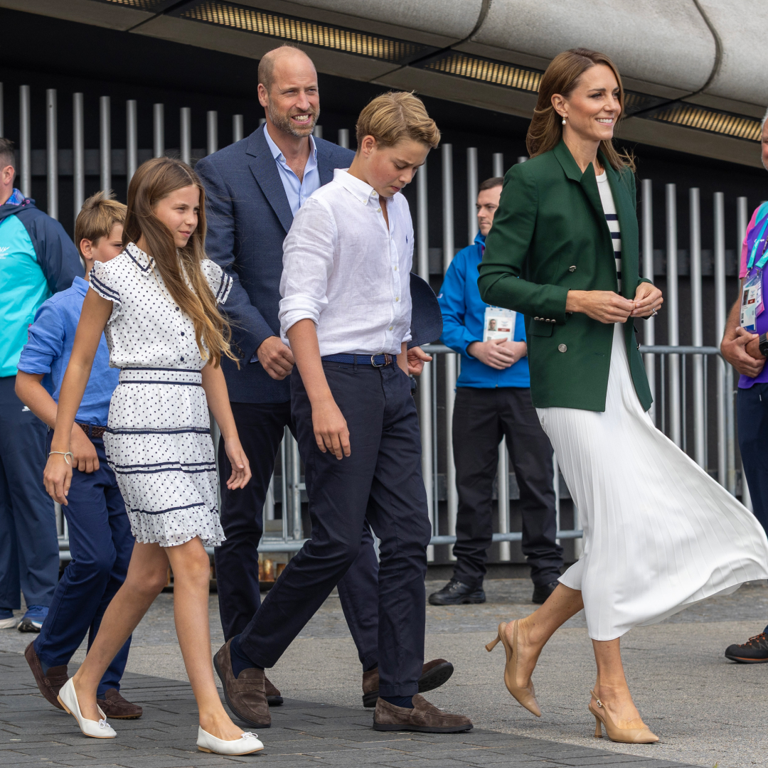 Princess Kate walking in front of Prince George, Prince William and Princess Charlotte 