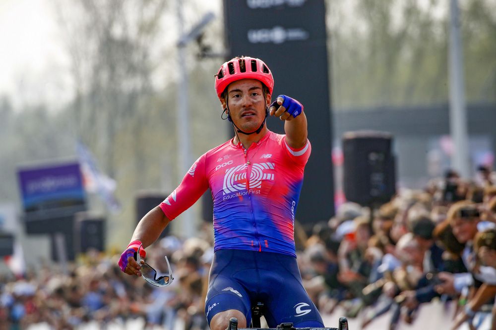 Alberto Bettiol (EF Education First) celebrates winning the Tour of Flanders