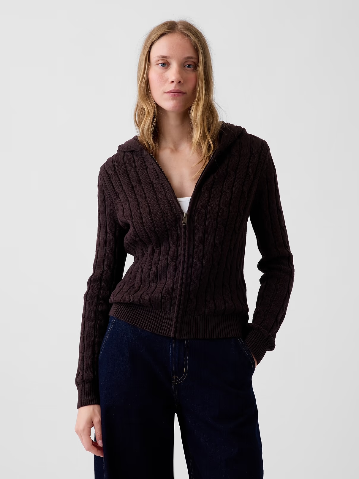 Gap, 100% Cotton Cable-Knit Zip Cardigan