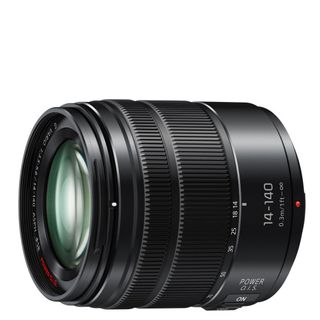 Panasonic LUMIX G VARIO 14-140mm f:3.5-5.6 II ASPH Power OIS superzoom lens on plain white background