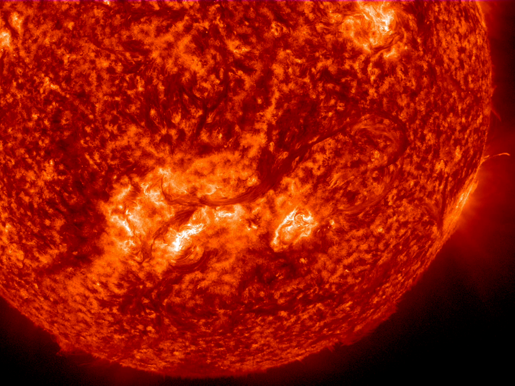 This image from NASA’s Solar Dynamics Observatory (SDO) shows a long, whip-like solar filament extending over 500,000 miles in a long.