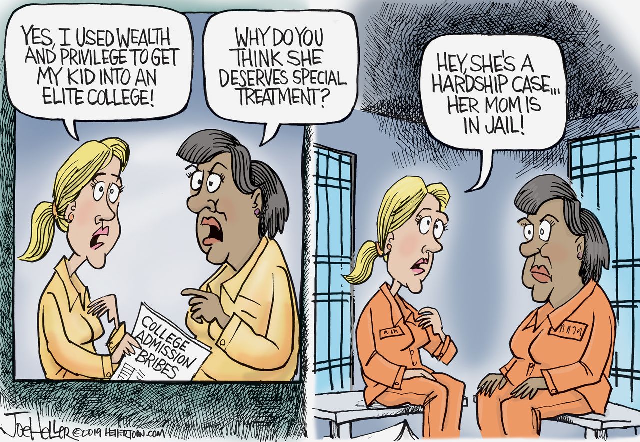 Editorial Cartoon U.S. College admission bribing moms in jail