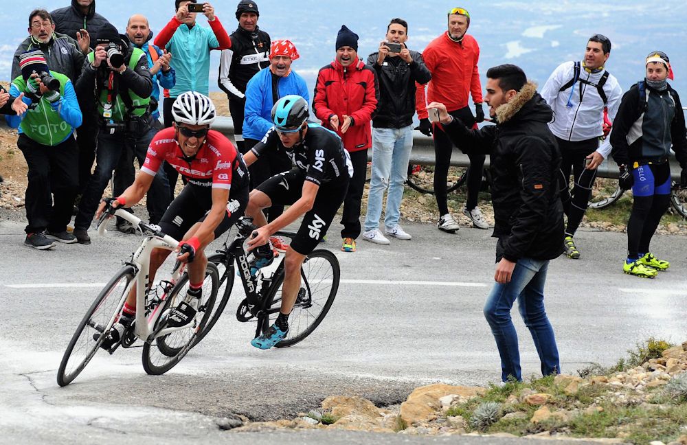 Alberto Contador and Chris Froome chase Alejandro Valverde during stage 5 at Volta a Catalunya