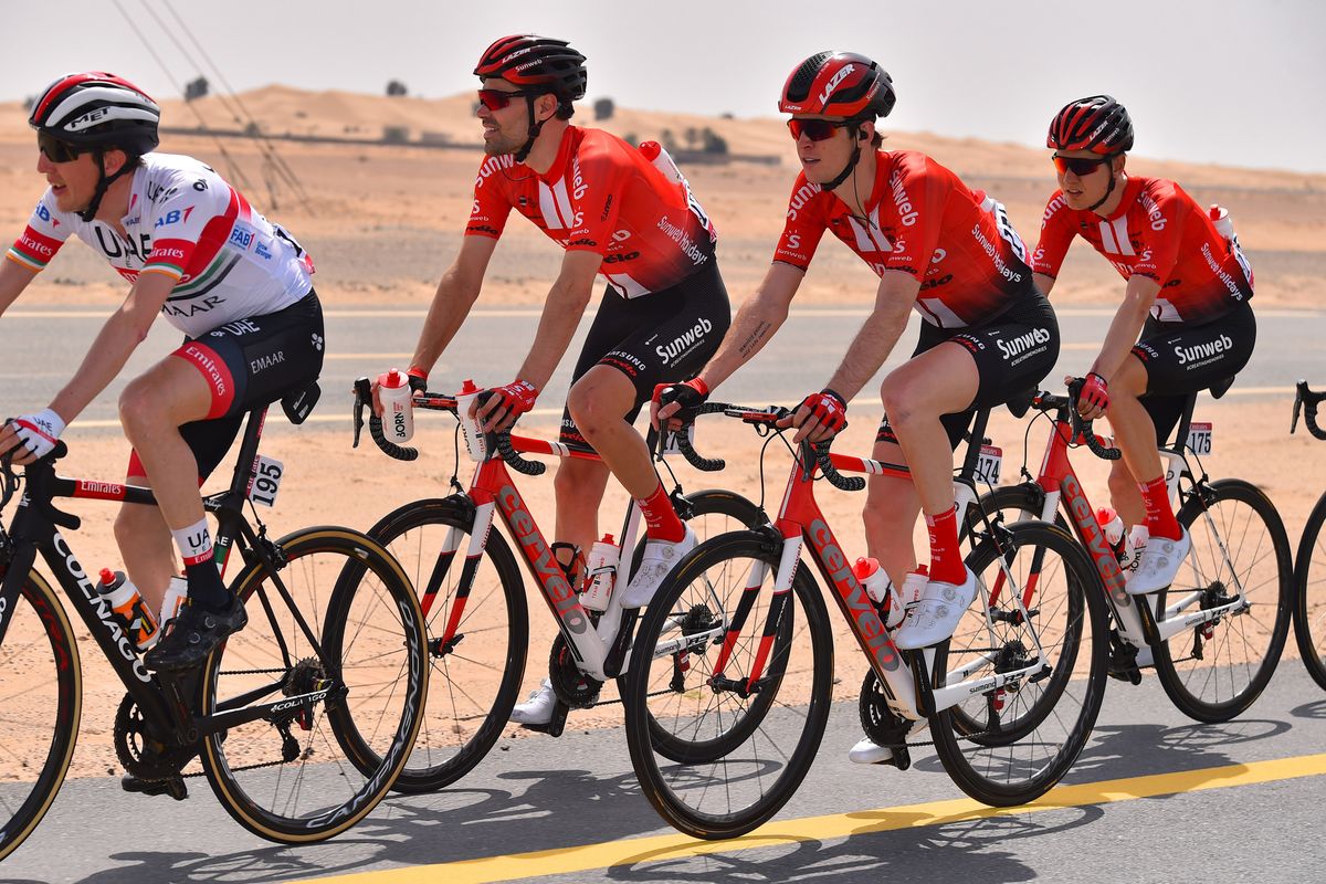 Chad Haga and Tom Dumoulin at the UAE Tour