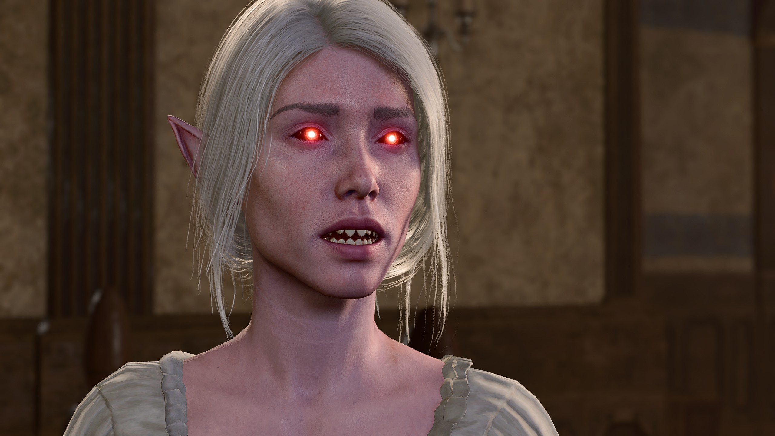 A vampire spawn with red eyes