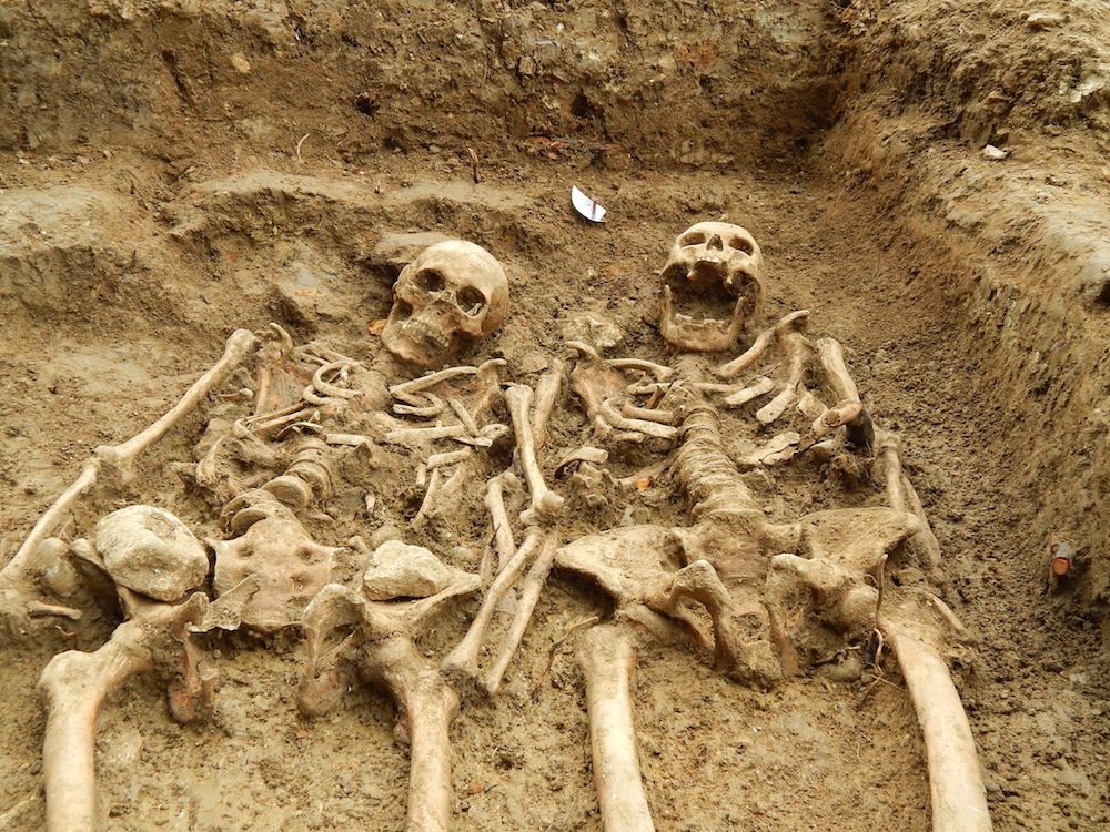 Skeletons holding hands