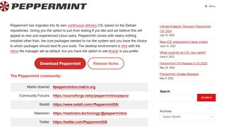 Peppermint OS website screenshot