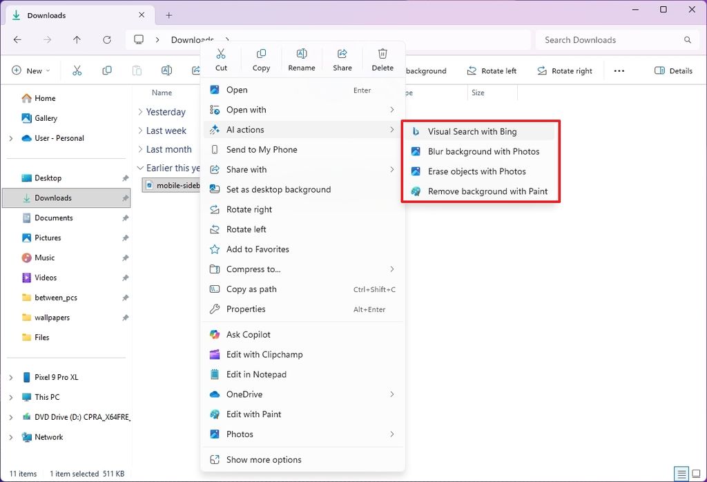 File Explorer AI actions