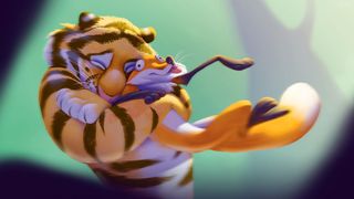 Digital art of tiger hugging a fox