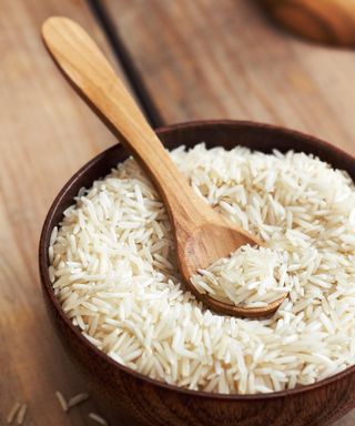 Rice in a bowl on a neutral background