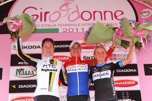 Stage nine podium (l-r): Judith Arndt, Marianne Vos and Emma Pooley.