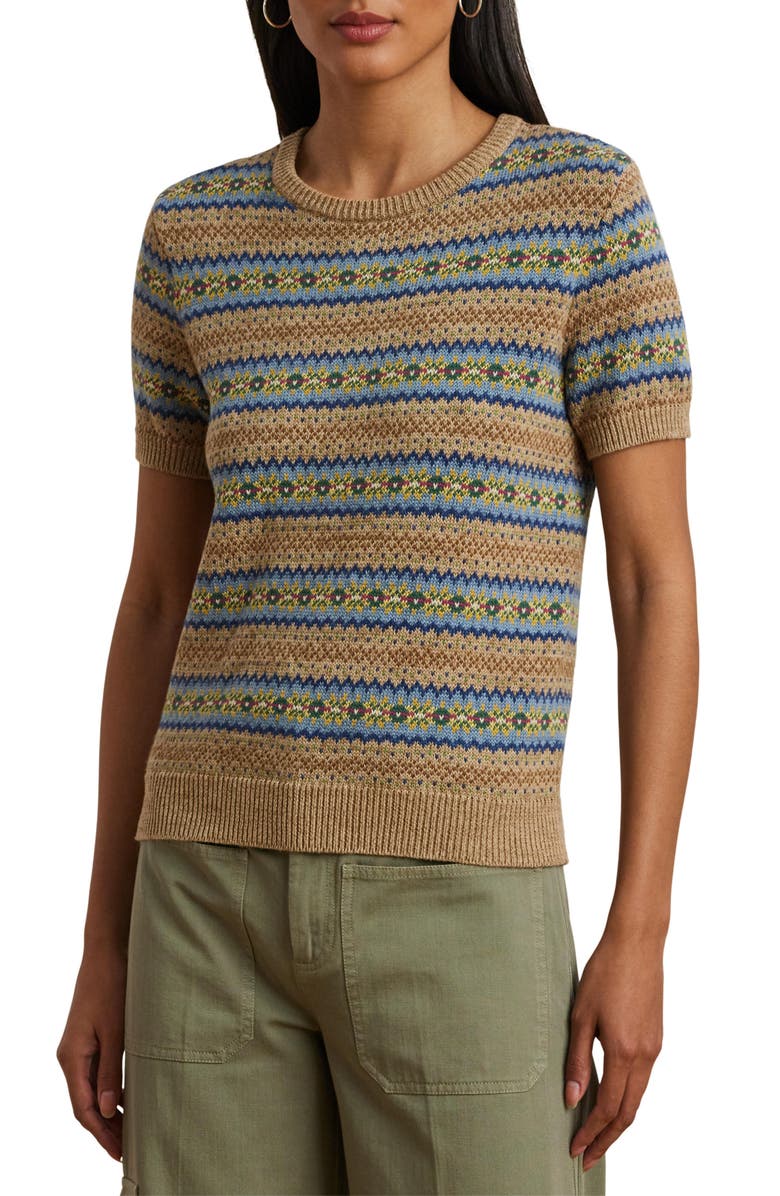 Fair Isle Short Sleeve Cotton &amp;amp; Linen Sweater
