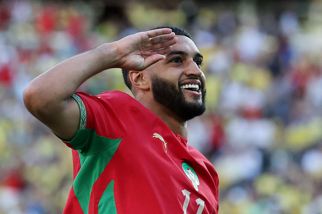 Ismael Saibari celebrates scoring his opener against Brazil