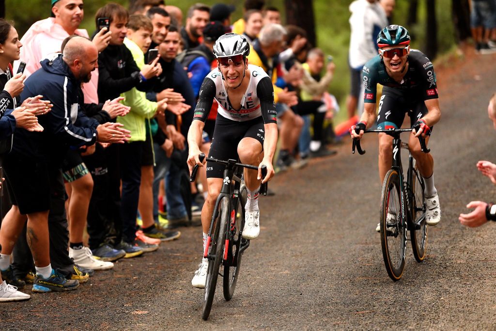 Jo&atilde;o Almeida (UAE Team Emirates) and Aleksandr Vlasov (Bora-Hansgrohe) attacked the peloton