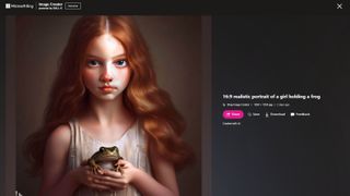 Bing Image Creator picture of girl holding frog with inaccurate hands
