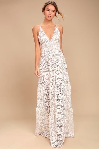 Melina Gold and White Lace Maxi Dress