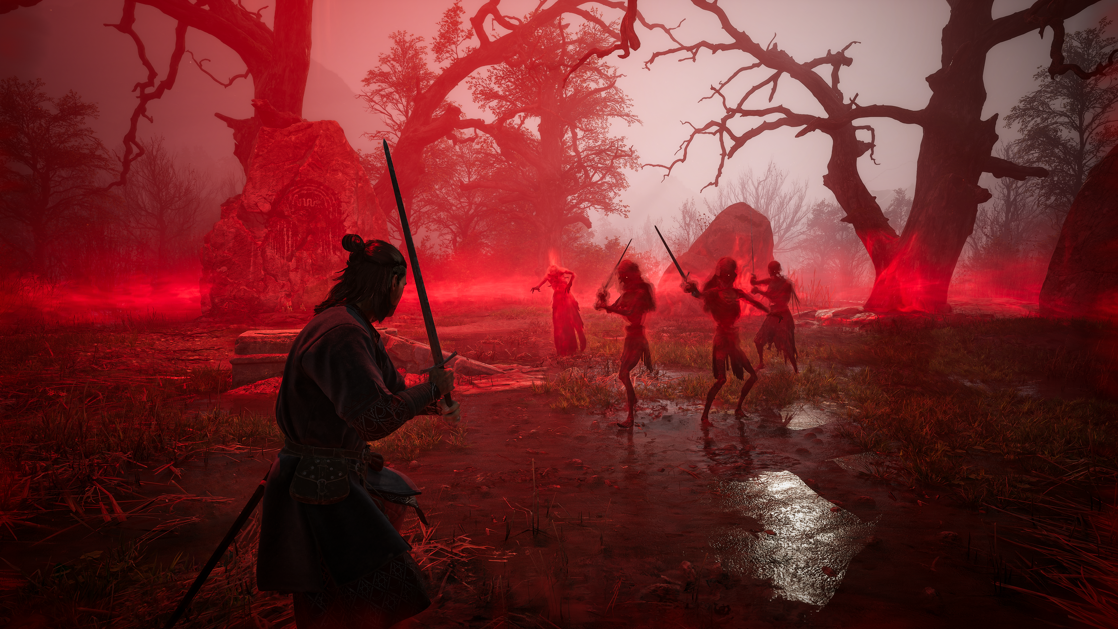 Vampire Coen fighting four undead warriors in a red ring in The Blood of Dawnwalker