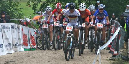 Sabine Spitz (Sabine Spitz Haibike) leads the start of the women's race in Albstadt