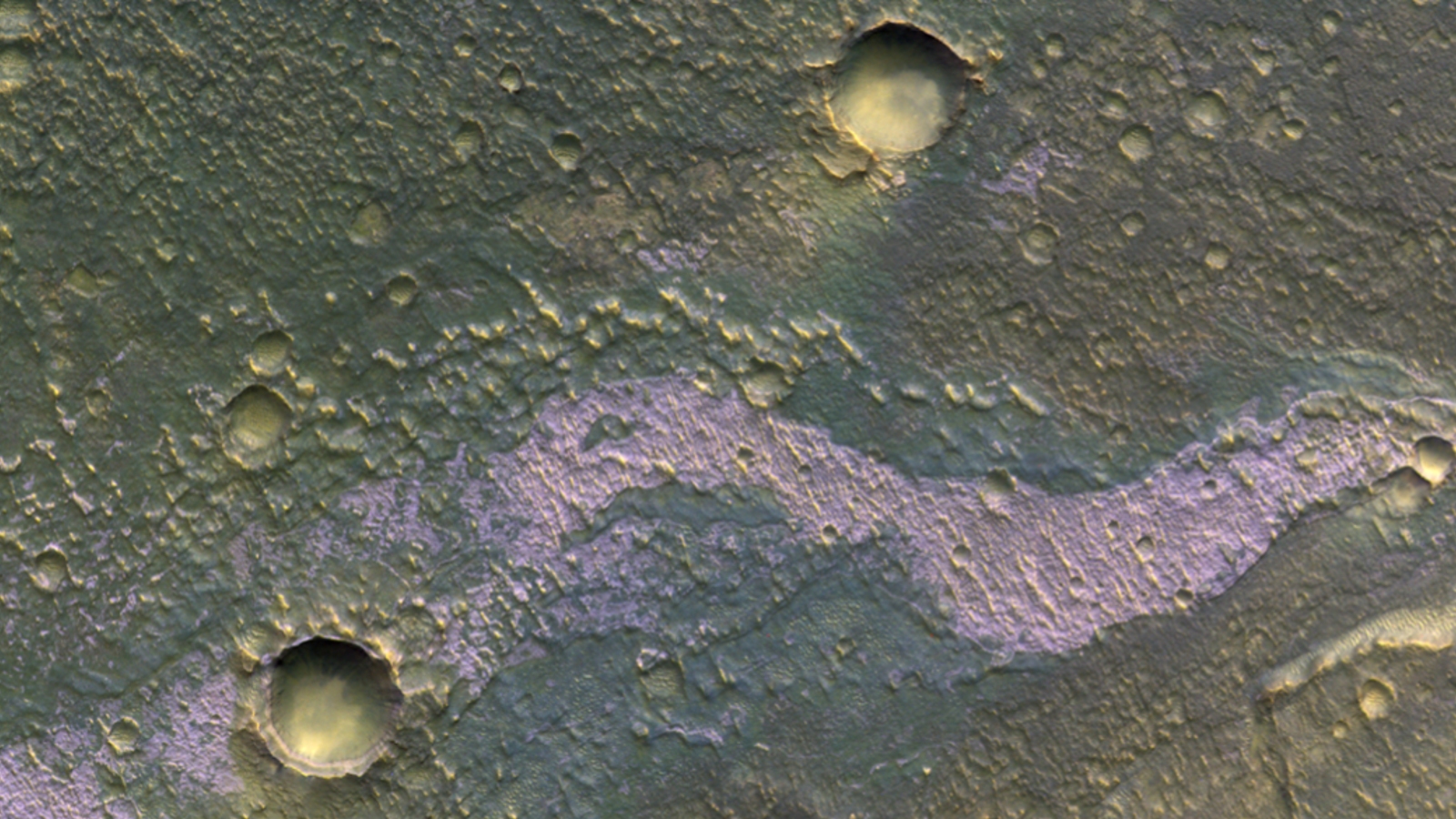 A wavy pink line on the surface of mars