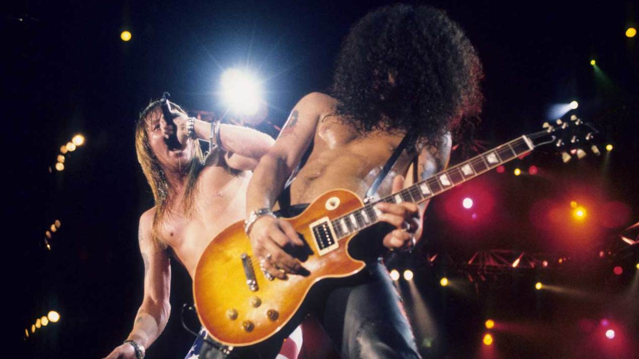 Axl Rose and Slash of Guns N&#039; Roses on stage