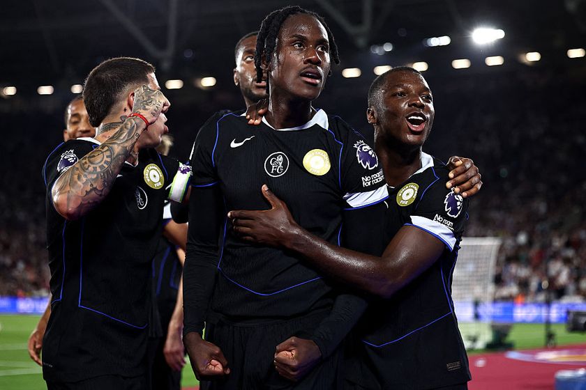Chelsea&#039;s English defender #23 Trevoh Chalobah scores the team&#039;s fifth goal during the English Premier League football match between West Ham United and Chelsea at the London Stadium, in London on August 22, 2025.
