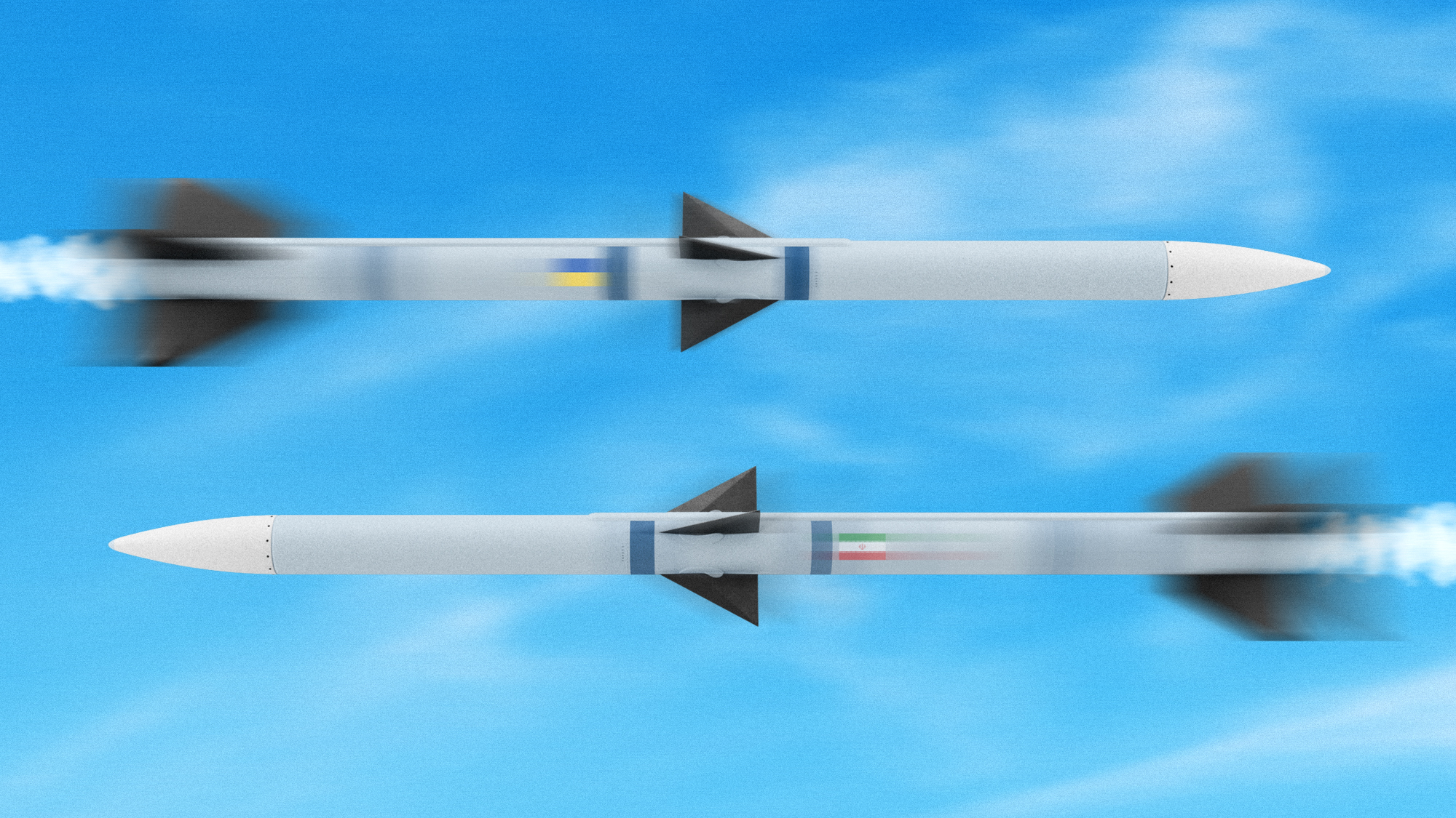 Illustration of two missiles flying past each other