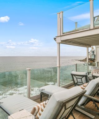 Judy Garland’s house for sale in Malibu, wooden terrace overlooking ocean