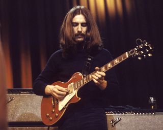 COPENHAGEN, DENMARK - 1st DECEMBER: Photo of DELANEY & BONNIE and George HARRISON; (playing "Lucy" - Gibson Les Paul guitar given to him by Eric Clapton) performing with Delaney & Bonnie in Copenhagen, Denmark in December 1969.