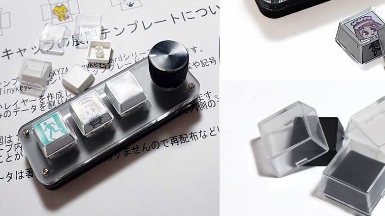 Official art of the XZYA Tiny Keyboard 2.0 with dial and easy-swap keycaps.