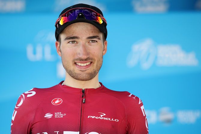 Gianni Moscon (Team Ineos) manages a smile after having taken third place on stage 2 of the 2019 Tour of California