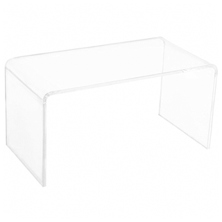 A transparent acrylic coffee table with rounded corners