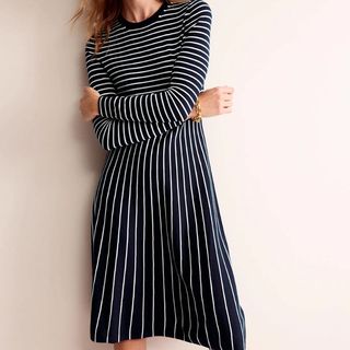 Boden striped knitted dress black and white