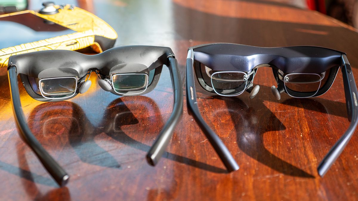 Comparing the Xreal 1S and Viture Beast hardware with prescription lenses installed on each pair of glasses