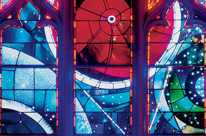 The &#039;Space Window&#039; at Washington National Cathedral features a moon rock returned to Earth by Neil Armstrong and his Apollo 11 crew.