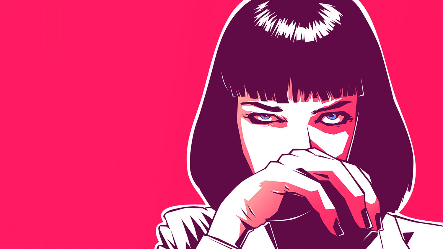 Cartoon of Uma Thurman's character in Pulp Fiction wiping her nose and looking at the camera