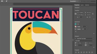The user interface of Adobe Illustrator with a Toucan brochure in being edited.