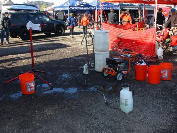 Specialized's expo area was equipped with its own water supply and pressure washer.