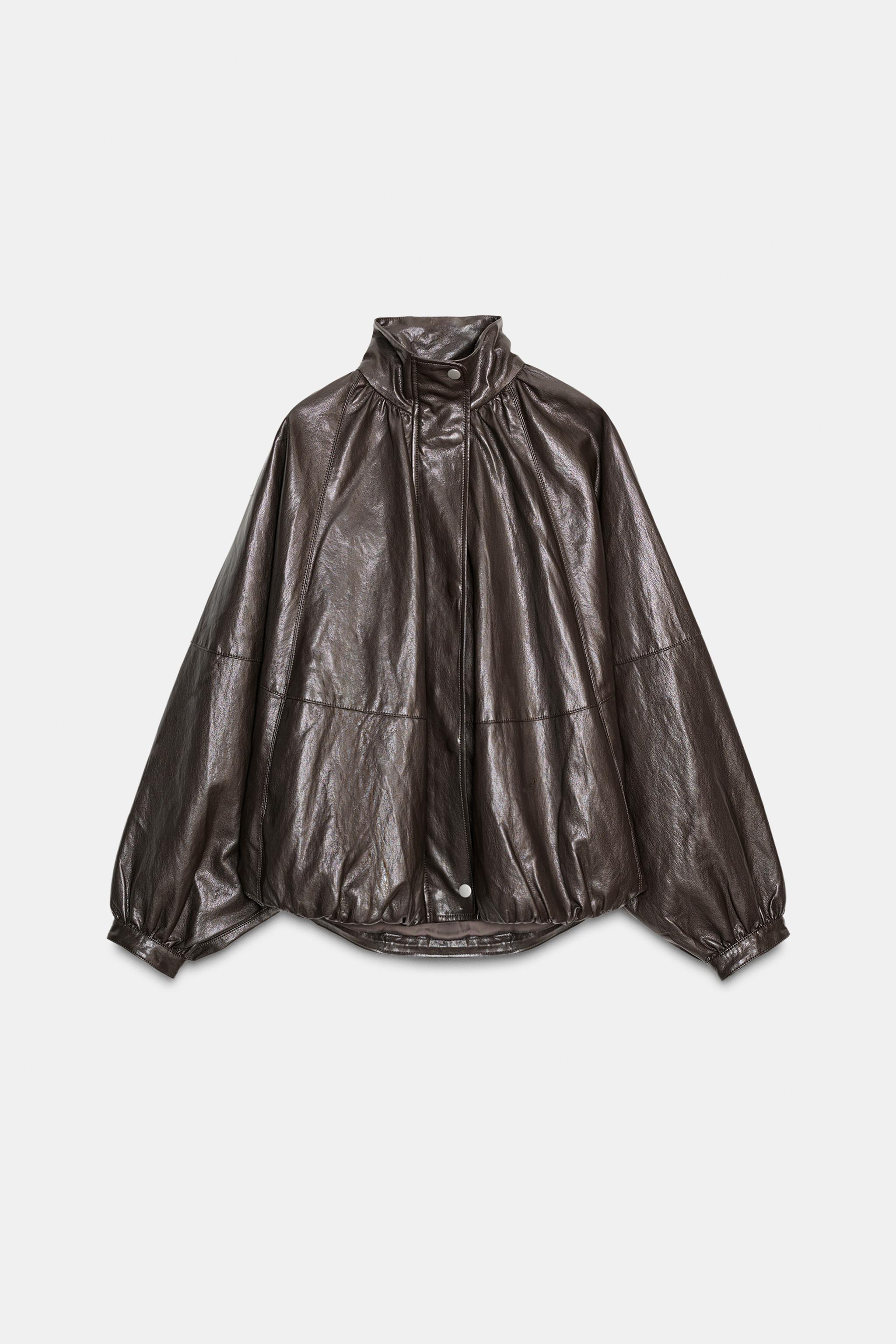 Zw Collection Faux Leather Bomber Jacket