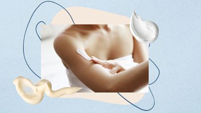collage with photo of woman applying moisturiser to her arm