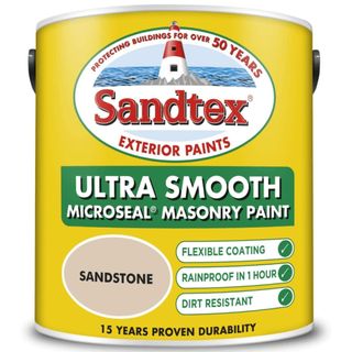 yellow tin of Sandex masonry paint