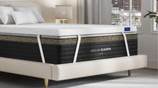 Helix ErgoAlign Mattress Topper on a mattress against white walls and windows with a city view. 