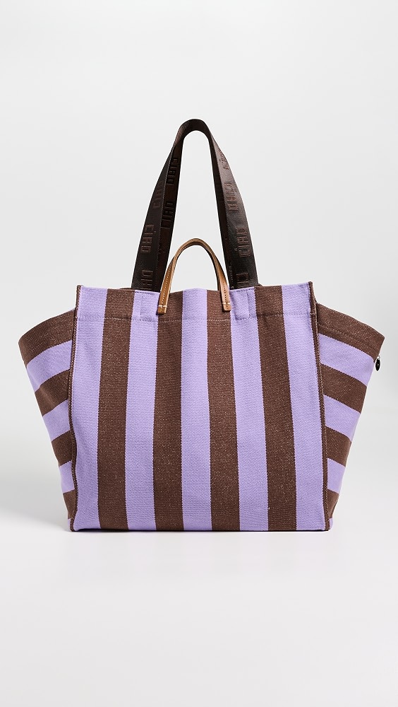 Canvas Stripe Beach Tote Bag - Jacaranda/hazelnut