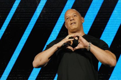 In this handout photo provided by One Voice: Somos Live!, Vin Diesel speaks onstage at One Voice: Somos Live! A Concert For Disaster Relief at Marlins Park on October 14, 2017 in Miami, Flori