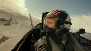 Tom Cruise flying a jet in Top Gun: Maverick