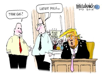 Political Cartoon U.S. George Floyd protests Trump tear gas polls