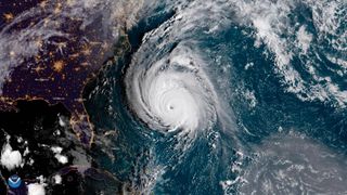 Hurricane Florence, seen here as a Category 4 storm on Sept. 12, 2018, was downgraded to a Category 2 storm as it neared the North Carolina coast.