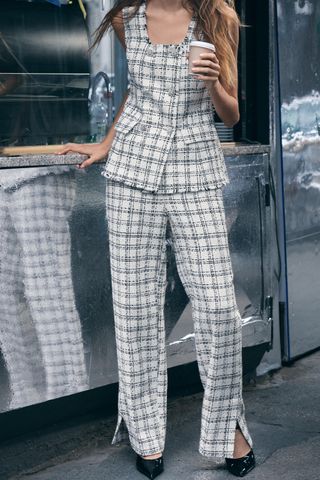 Plaid Textured Pants