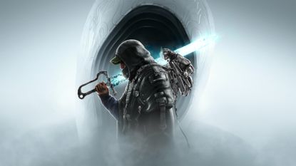 The key art for Hell is Us, showing Remi with his equipment - military poncho, laser sword, and drone - in front of a Hollow Walker's milky white face
