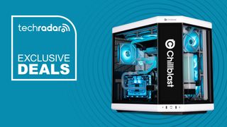 Chillblast gaming PC on blue background with exclusive deals text overlay