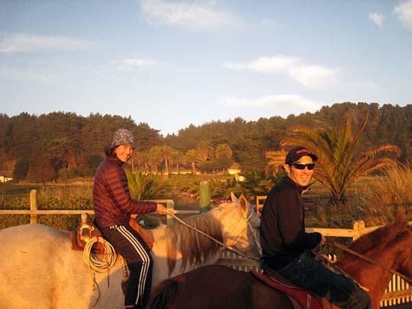 Mary McConneloug and Mike Broderick out riding in Chile